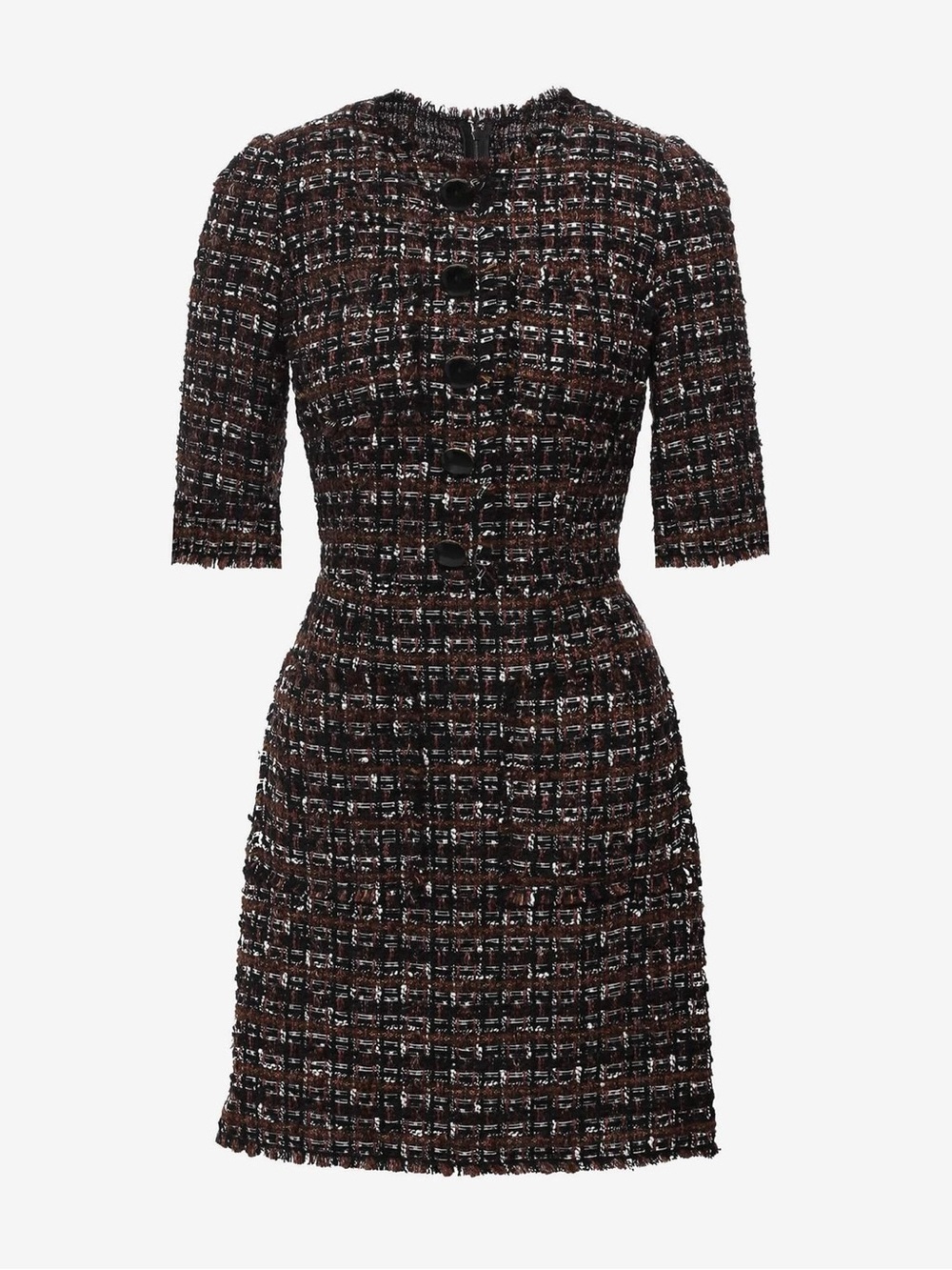 DOLCE & GABBANA Brown Tweed Short Sleeves A-line Mini